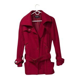 CoffeeShop Women's Burgundy Pea Coat with belt